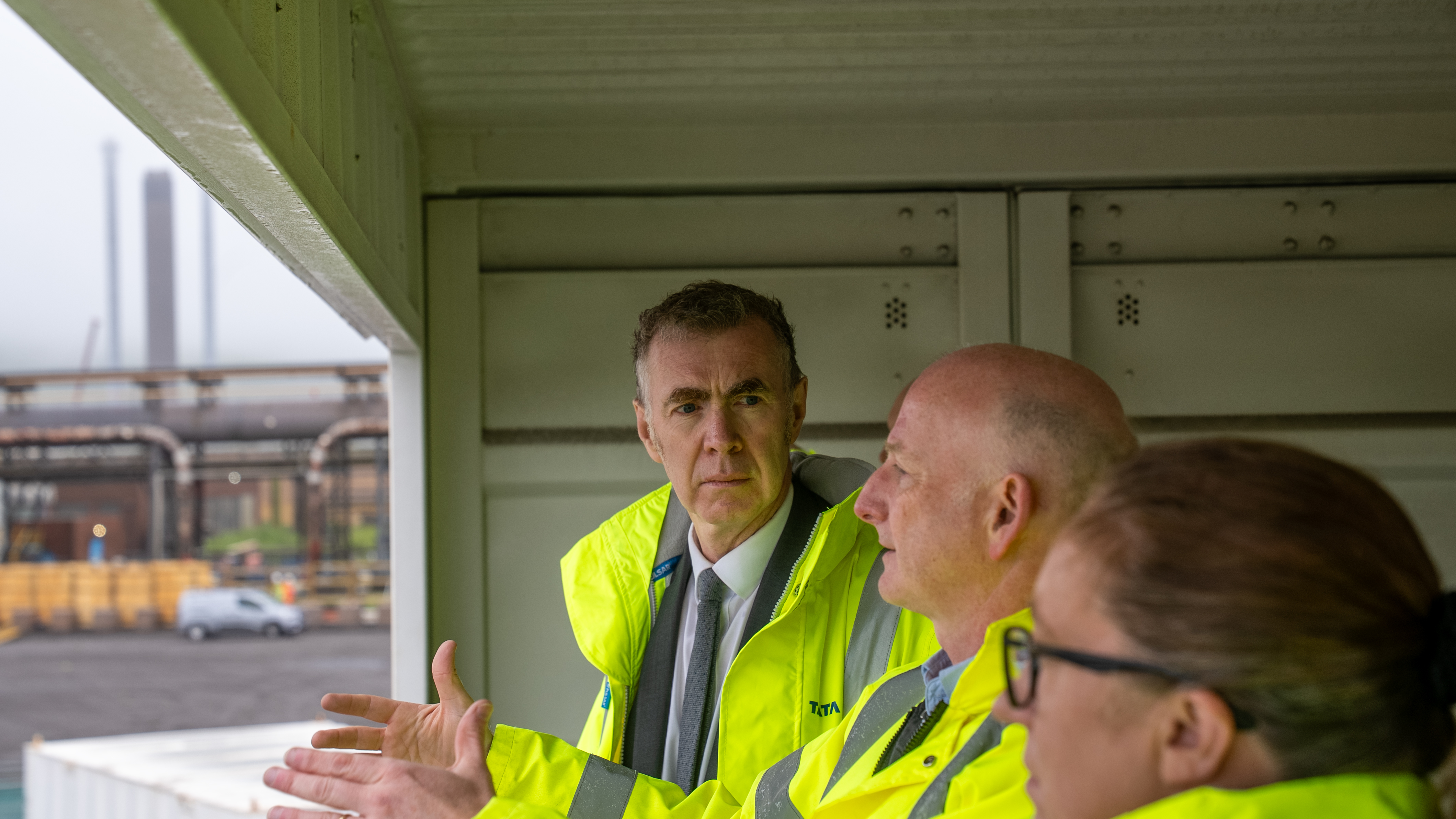 Adam Price MS visiting Tata Steel UK's Port Talbot site to view progress on the new electric arc furnace project 