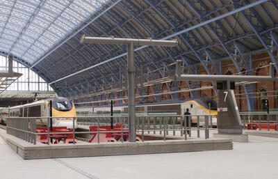 Two trains at St. Pancras station