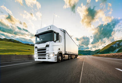 Truck travelling on fast road