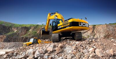 JCB excavator and dumper operating in quarry