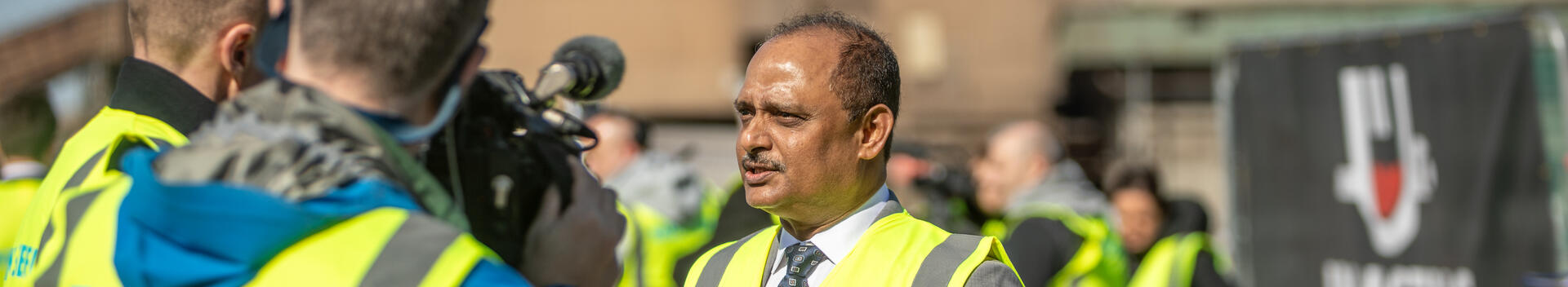 Rajesh Nair being interviewed by BBC Wales