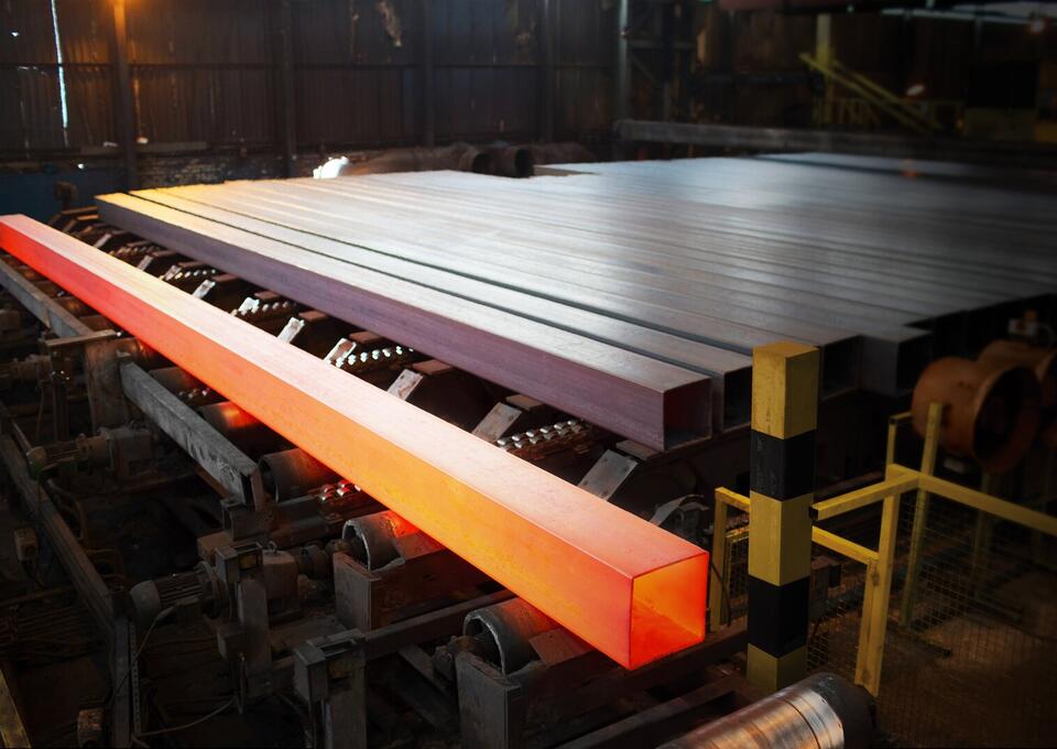 Square structural hollow section on Hartlepool 20inch mill cooling rack