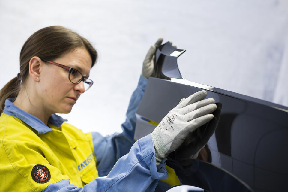 Body panel inspection by Tata Steel technician Body panel inspection by Tata Steel technician