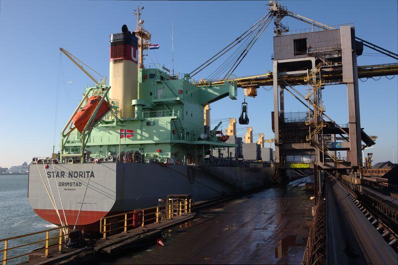 Raw materials being offloaded at Tata Steel site Raw materials being offloaded at Tata Steel site