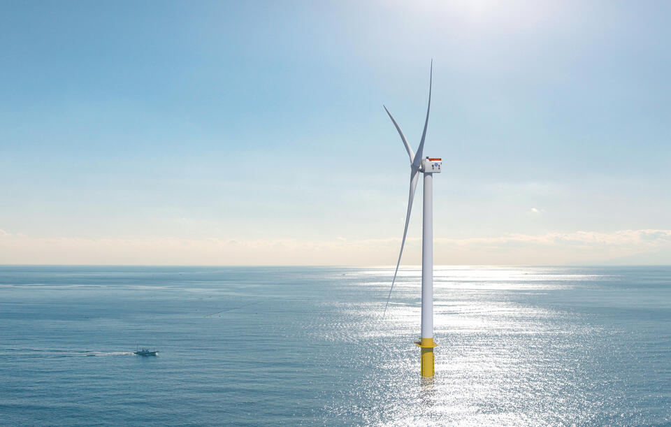 An artist impression of the powerful Dogger Bank Wind Farm turbines 